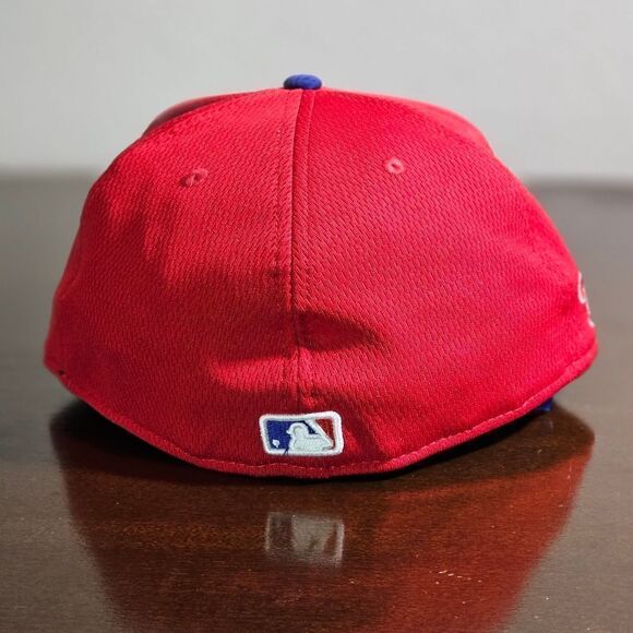 New Era MLB Phillies Fitted Hat Cap 7 7/8 Red Blue 59Fifty Bating Practice New - Picture 11 of 16